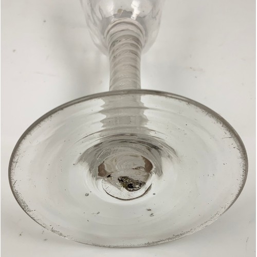 78 - 18TH CENTURY GLASS HAVING A FLUTED OGEE BOWL ON A DOUBLE OPAQUE TWIST STEM WITH CONICAL FOOT, APPROX... 