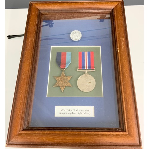 119 - 4034279 PTE. T.G.ALEXANDER 1939-45 STAR AND WAR MEDAL FRAMED FOR DISPLAY TOGETHER WITH ASSOCIATED EP... 