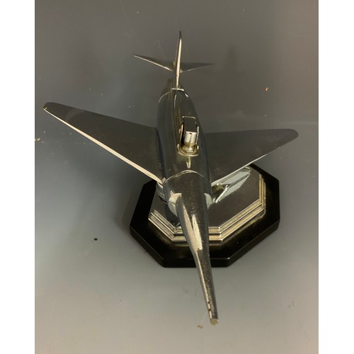 127 - CHROME PLATED SABRE AIRCRAFT TABLE LIGHTER ON PLINTH BRITHISH REGISTRATION NO. 869697