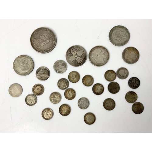 182 - QTY. UK PRE DECIMAL ‘SILVER’ COINS INC. 1889 CROWN ETC.