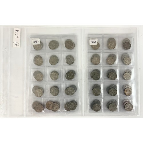 204 - LARGE QTY. SILVER (50%) 3d COINS (APPROX 180) 1931 AND 1936