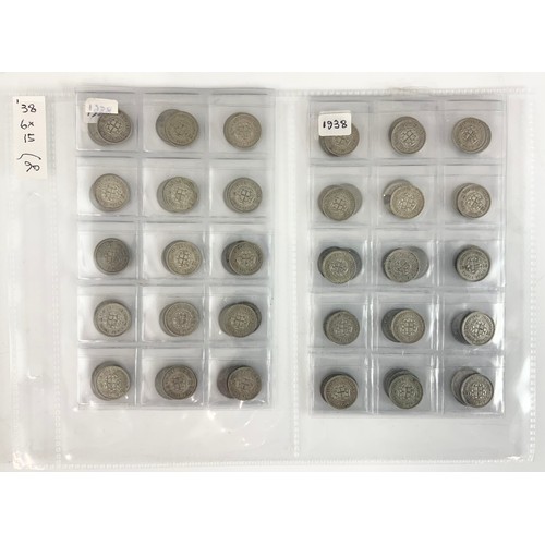 205 - LARGE QTY. SILVER (50%) 3d COINS (APPROX 270) 1938, 1940 AND 1941