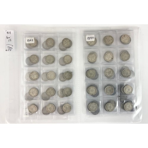 205 - LARGE QTY. SILVER (50%) 3d COINS (APPROX 270) 1938, 1940 AND 1941