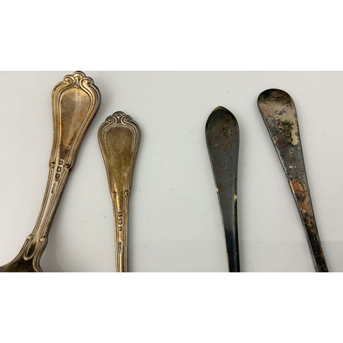 243 - CASED HALLMARKED CHRISTENING SET SPOON AND PUSHER PLUS ANOTHER WITH SILVER SPOON 77g GROSS