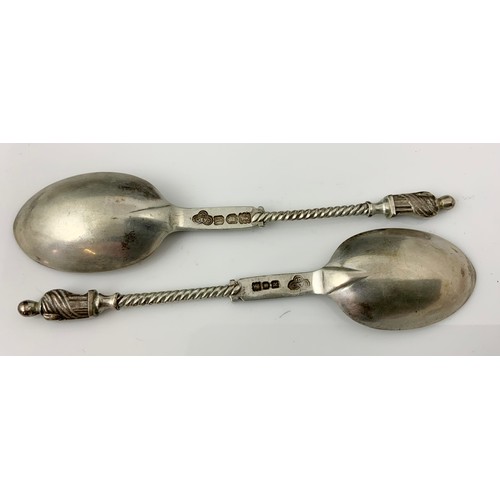 266 - CASED SET AS 12 SILVER APOSTLE SPOONS AND MATCHING TONGS 180g