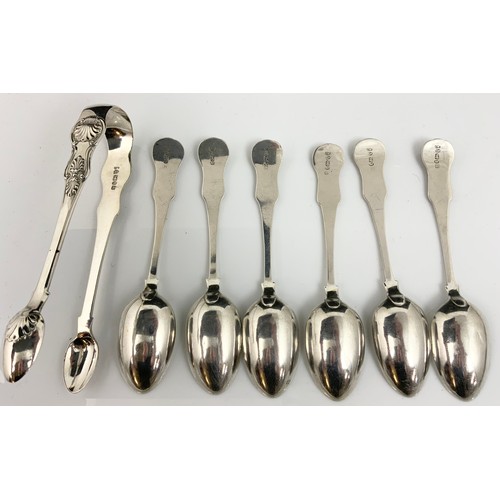 265 - CHESTER HALLMARKED SILVER 6 TEASPOONS & TONGS 180g