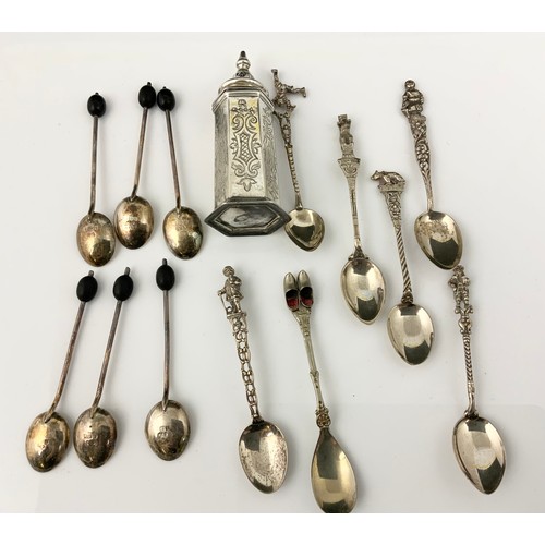 269 - HALLMARKED SILVER CONDIMENT , BEAN SPOONS , CONTINENTAL SILVER SPOONS, CAKE SLICE & KNIFE WITH SILVE... 