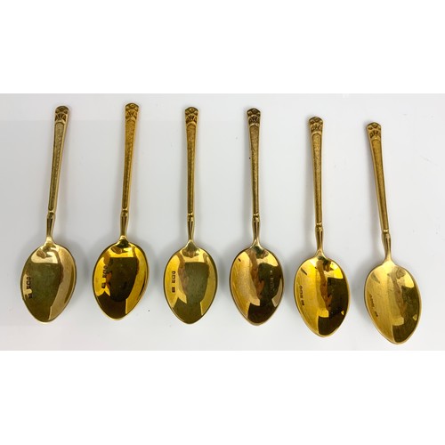 279 - CASED SET OF BIRMINGHAM MINT SILVER GILT SPOONS WITH HAND PAINTED FLORAL ENAMEL