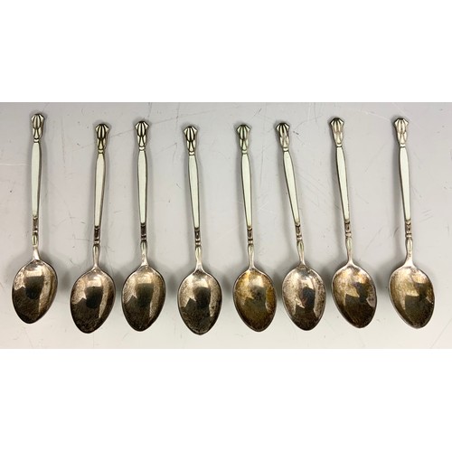 280 - CASED SET OF 8 SILVER & ENAMEL TEASPOONS IN A GARRARD & CO CASE 86g