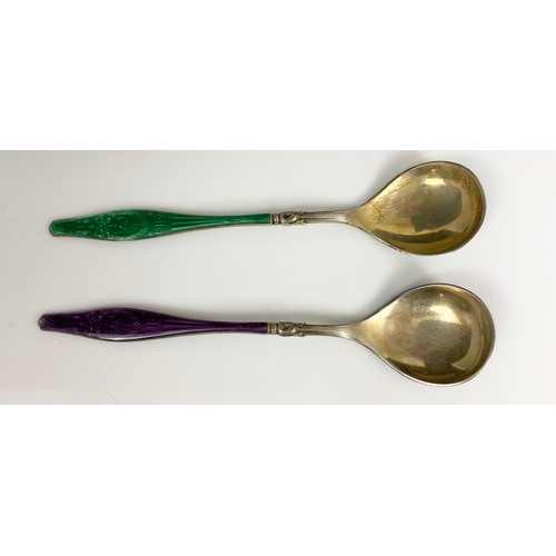 281 - PAIR OF NORWEGIAN SILVER & ENAMEL SPOONS  IN  A THEODOR OLSENS  CASE