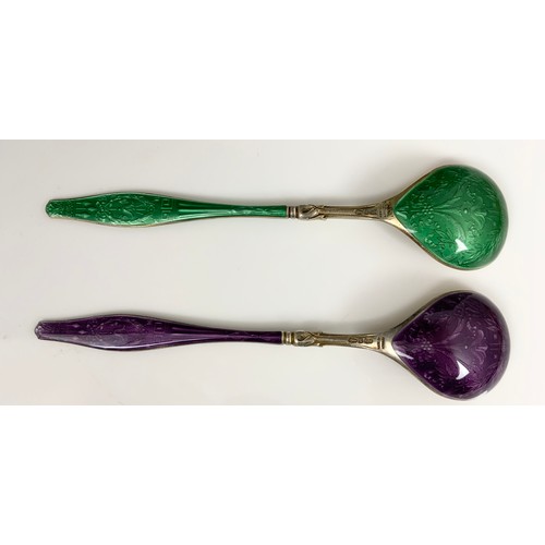 281 - PAIR OF NORWEGIAN SILVER & ENAMEL SPOONS  IN  A THEODOR OLSENS  CASE