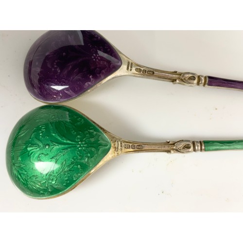 281 - PAIR OF NORWEGIAN SILVER & ENAMEL SPOONS  IN  A THEODOR OLSENS  CASE