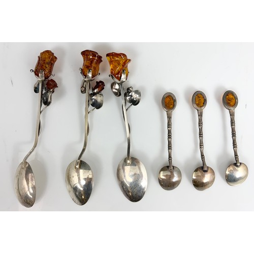 254 - 6 SILVER & AMBER DECORATIVE SPOONS