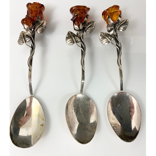 254 - 6 SILVER & AMBER DECORATIVE SPOONS