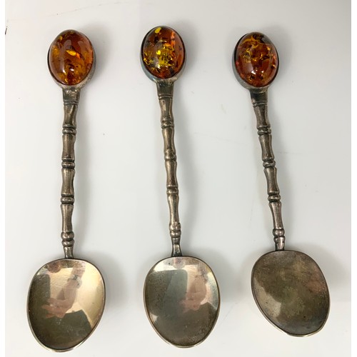 254 - 6 SILVER & AMBER DECORATIVE SPOONS