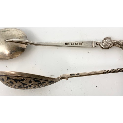 251 - SILVER SPOON WITH HARE FINIAL , DESK SEEAL, MOP PAPER KNIFE, NIELLO SPOON ETC