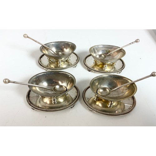 248 - CASED GOOD QUALITY 4 SILVER PLATED SALTS WITH SPOONS STAMPED HB WITH A CASED SET OF GOOD QUALITY APO... 