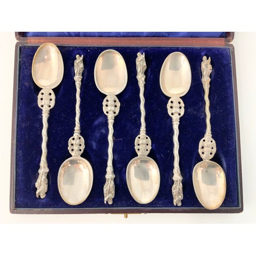 248 - CASED GOOD QUALITY 4 SILVER PLATED SALTS WITH SPOONS STAMPED HB WITH A CASED SET OF GOOD QUALITY APO... 