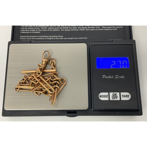 575 - 15CT GOLD FANCY LINK WATCH CHAIN, APPROX. 27g