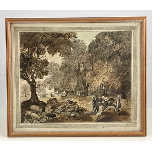 15 - PR. PEN AND WATERCOLOUR WASH PICTURES, APPROX. 35 X 28 cm EACH DEPICTING A PARKLAND SCENE, POSSIBLY ... 