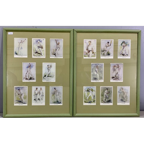 203 - TWO FRAMED BEE FOLIOS OF CRICKETTERS, APPROX 70 X 53 CM, 8 CARDS PER FRAME