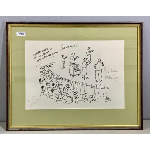 210 - CRICKET INTEREST, FRAMED PRINT TASTY GATTING BURGERS, BRUNCH TIME, DERBYSHIRE V MIDDLESEX,  SIGNED, ... 