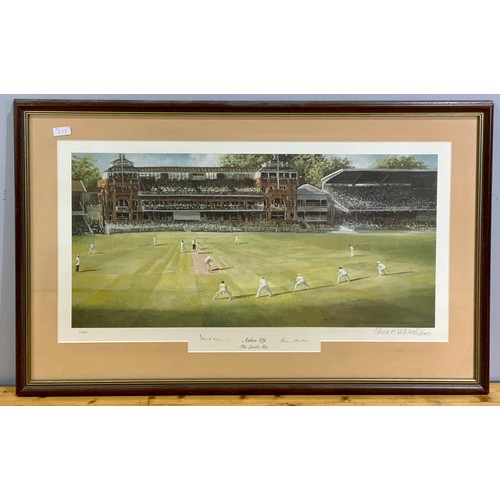 212 - LARGE FRAMED PRINT, ASHES '89 THE LORDS TEST, 76/850, SIGNED BY ALAN BORDER & DAVID GOWER