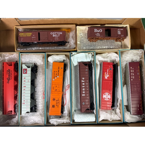 345 - ATHERN, 6 BOXED LONG BOGIE BOX CARS & TANKERS, PLUS DETAILS WEST BOX CAR, & WATHERS SHORT BOX CAR