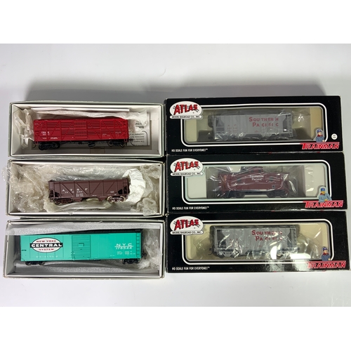 348 - 3 BOXED AMERICAN RAILROAD WAGONS HO TRAINMAN ATLAS, & 3 BOXED PROTO 2000 SERIES BOX CAR, DOUBLE DECK... 