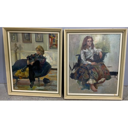 9 - A PAIR OF FRAMED OIL ON CANVAS PORTRAITS SIGNED N CHAPMAN APPROXIMATELY 49cm x  39cm