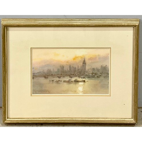 34 - WINTER SUNSET WESTMINSTER WATER COLOUR SIGNED KEITH NOBLE 25cm x 15cm