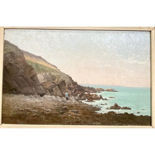 23 - OIL DEPICTING A COASTAL SCENE SIGNED P.SALERNE 59cm x 38cm T/W AN OIL ON BOARD DEPICTING A MILITARY ... 