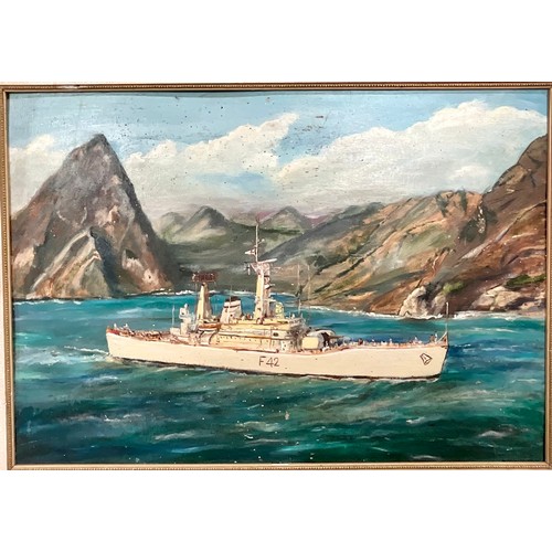 23 - OIL DEPICTING A COASTAL SCENE SIGNED P.SALERNE 59cm x 38cm T/W AN OIL ON BOARD DEPICTING A MILITARY ... 