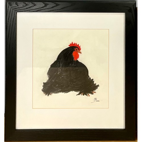 48 - COASTAL ETCHING SIGNED G.S, PASTEL COCKEREL, ORIENTAL INK AND WATERCOLOUR DEPICTING A BIRD ON A BRAN... 