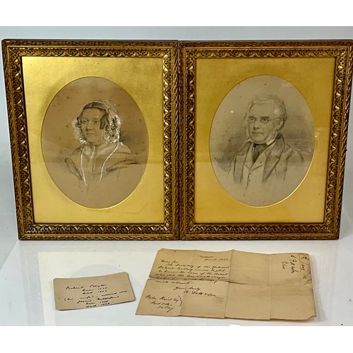 49 - PAIR OF FRAMED PORTRAIT SKETCHES WITH ACCOMPANYING NOTE FROM THE SECRETARY OF THE NATIONAL PORTRAIT ... 