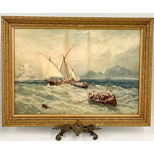 61 - MARITIME PRINT WITH PEARS STAMP AND FB MONOGRAM IN GILT FRAME