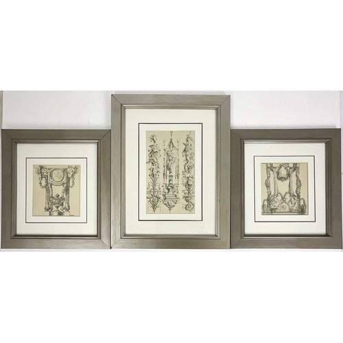 59 - 3 ARCHITECTURAL PRINTS MOUNTED IN SIMILAR FRAMES, LARGER PICTURE 24cm x 14cm, 2 SMALLER PICTURES 15c... 
