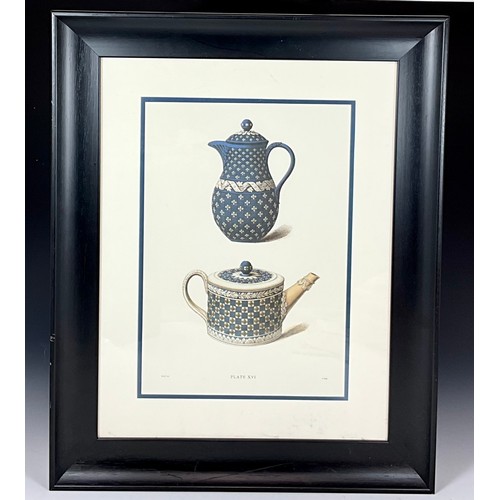 60 - 2 LARGE PRINTS IN BLACK FRAMES DEPICTING COLOURED ETCHINGS OF POTS AND JUGS ENTITLED ‘PLATE XVI’ AND... 