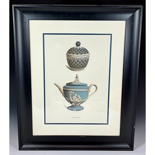 60 - 2 LARGE PRINTS IN BLACK FRAMES DEPICTING COLOURED ETCHINGS OF POTS AND JUGS ENTITLED ‘PLATE XVI’ AND... 
