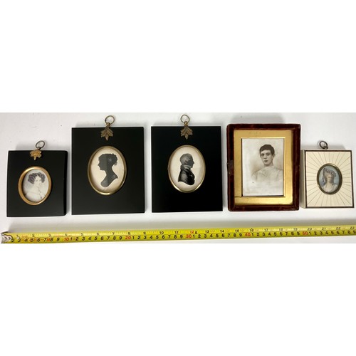 76 - 3 ACORN FRAMED MINIATURE PORTRAITS T/W 2 OTHERS