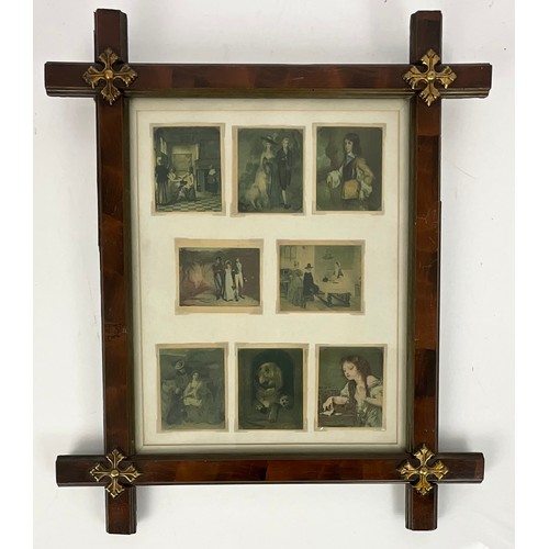 77 - 2 UNUSUAL FRAMES WITH MOUNTED MINIATURES T/W A FRAMED CHEQUE TO HARRODS SIGNED WALLACE