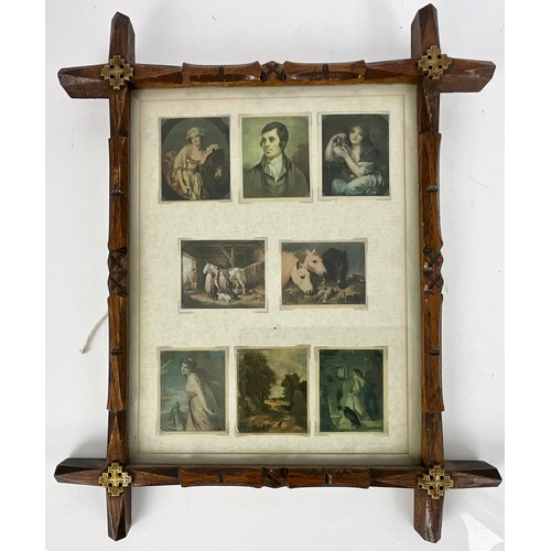 77 - 2 UNUSUAL FRAMES WITH MOUNTED MINIATURES T/W A FRAMED CHEQUE TO HARRODS SIGNED WALLACE