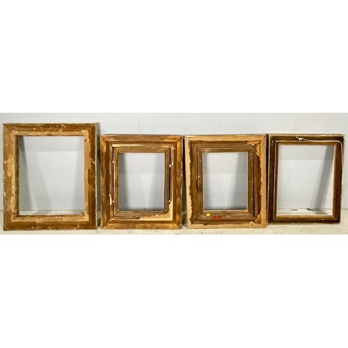 87 - 2 LARGE ANTIQUE GILT FRAMES 44.5cm x 34.5cm, A LARGER ORNATE FRAME 59.5cm x 49cm AND A MODERN BEVELL... 