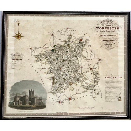 86 - LARGE FRAMED MAP OF WORCESTERSHIRE 71cm x 59cm T/W ANOTHER FRAMED MAP OF A GLOUCESTERSHIRE REGION 95... 