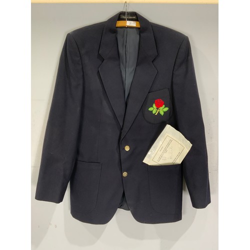 201 - CRICKET INTEREST A LANCASHIRE 1ST XI NAVY BLUE BLAZER BELONGING TO NEIL FAIRBROTHER, WITH RED ROSE E... 