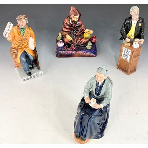 158 - ROYAL DOULTON FIGURINES - THE POTTER, THE NEWSVENDOR, THE AUCTIONEER AND THE CUP OF TEA