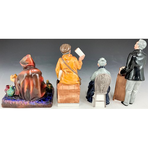 158 - ROYAL DOULTON FIGURINES - THE POTTER, THE NEWSVENDOR, THE AUCTIONEER AND THE CUP OF TEA