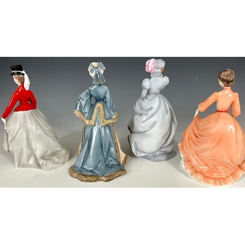 179 - ROYAL WORCESTER FIGURINES INC. EQUESTRIENNE, WINTERS MORN, MASQUERADE AND CHARITY