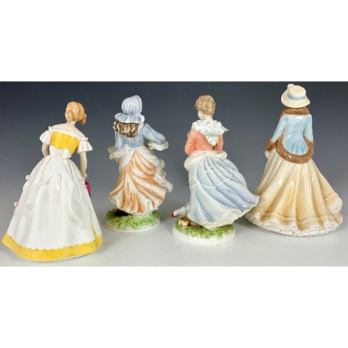 195 - 2 ROYAL WORCESTER OLD COUNTRY WAYS FIGURINES, A ROYAL WORCESTER LADIES DAY FIGURINE T/W DOULTON HAPP... 