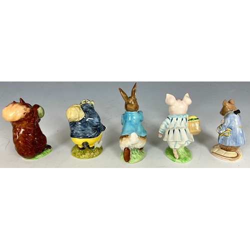 196 - 4 BESWICK BEATRIX POTTER FIGURES, SQUIRREL NUTKIN, TOMMY BROCK, PETER RABBIT, LITTLE PIG ROBINSON T/... 